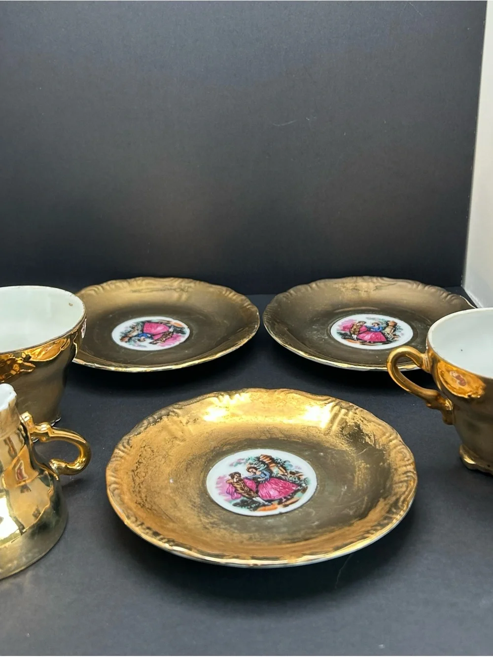 Vintage Golden Courting Colonial Couple Cup and Saucer